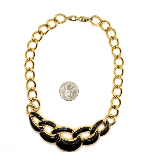 Napier Vintage Necklace Gold Tone Black Enamel - Picture 2 of 8
